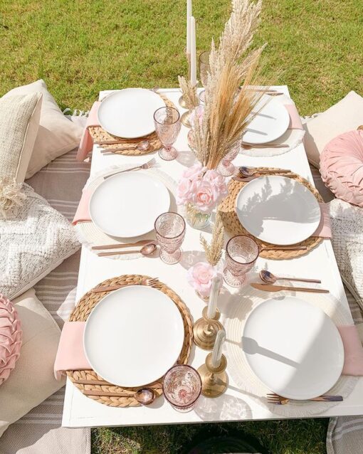 image of a white low picnic table