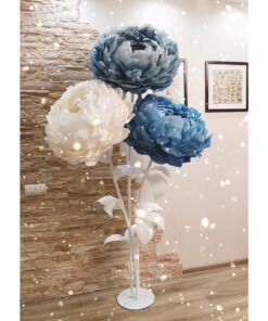 image of 3 Blue & white flowers on metal base