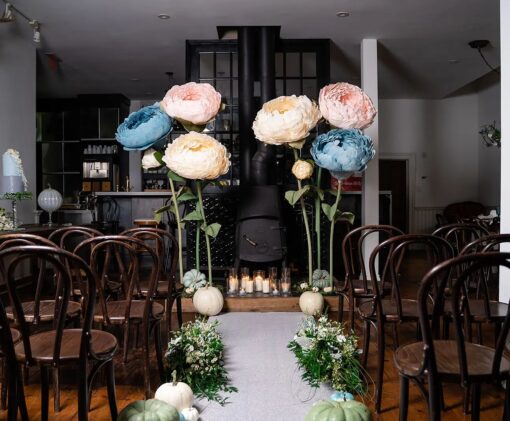 Set of 6 Standing Flowers on metal base (light pink, ivory, blue)
