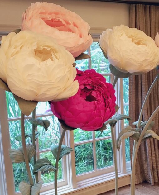 Set of 6 Standing Flowers on metal base (fuchsia, light pink, white) - Image 2