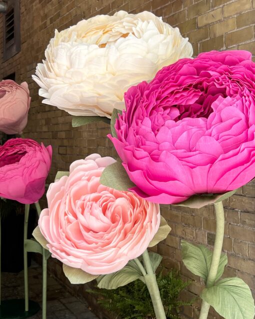 Set of 5 Standing Flowers (light pink, pink, ivory, fuchsia) on metal base - Image 2