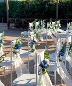 Blue & White Aisle Chair Floral Decor