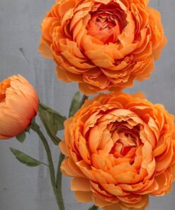 2 Flowers (orange) & Bud on metal base