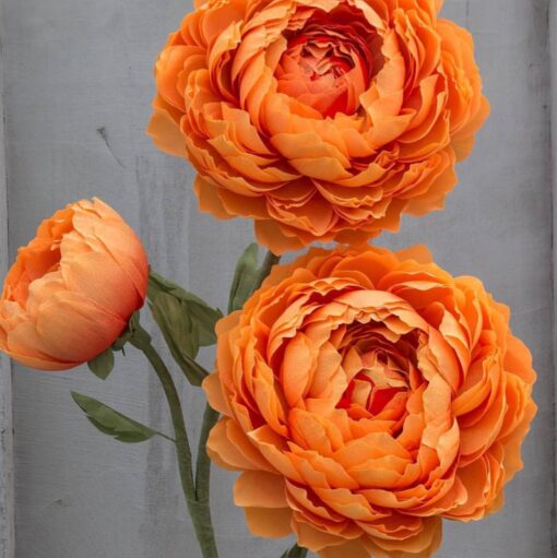 2 Flowers (orange) & Bud on metal base