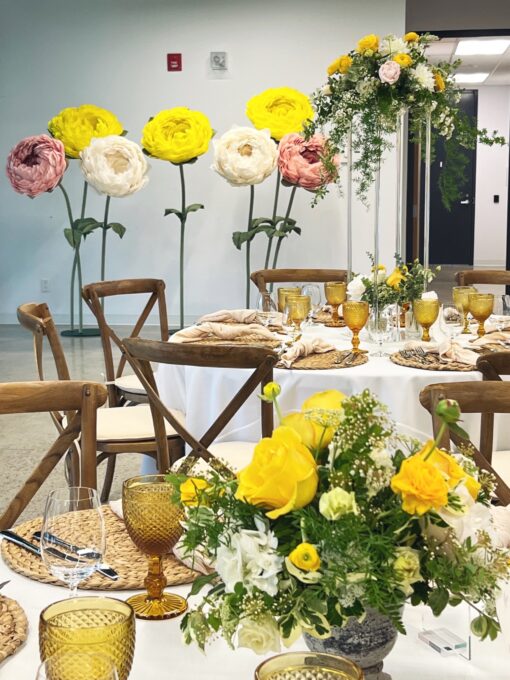Set of 7 Summer Standing Flowers (yellow, ivory, blush) on metal base - Image 2