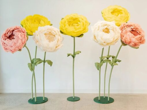 Set of 7 Summer Standing Flowers (yellow, ivory, blush) on metal base