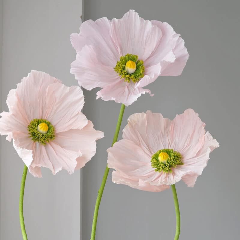 3 Paper Poppy Flowers on metal base MagicFlowersEventRentals Event