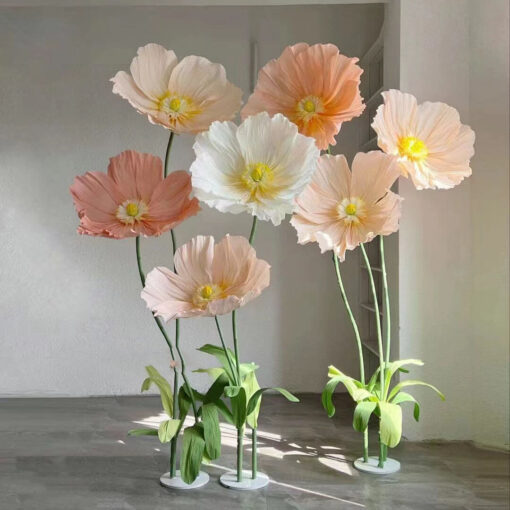 7 Poppy Flowers on metal base