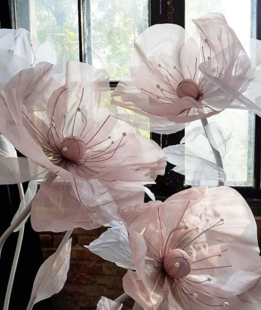 3 Blush Flowers on metal base