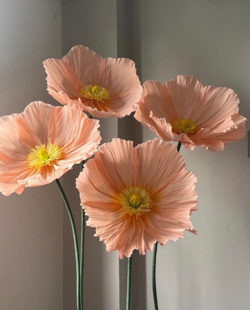 4 Poppy Standing Flowers on metal base