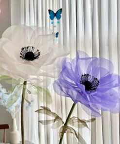 2 Silk Flowers (white, purple) on metal base