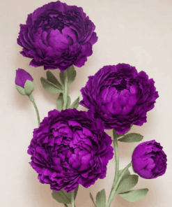 Royal Purple Giant Peony featuring oversized deep purple and violet peonies with beautifully layered petals, matching flower buds, tall green stems, and realistic foliage. Elegant giant flower rental for weddings, birthdays, bridal showers, baby showers, and corporate events by Magic Flowers Event Rentals in Toronto and GTA.