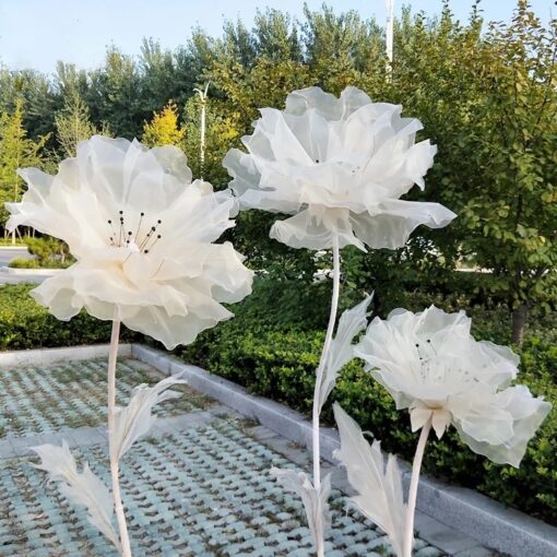 3 Giant White Fabric Flowers