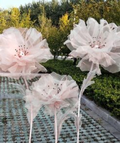 image of 3 Giant Baby Pink Fabric Flowers