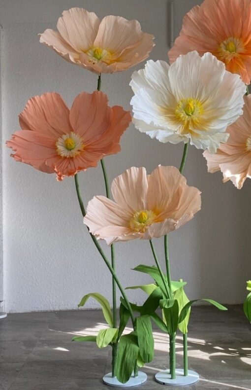 7 Poppy Flowers on metal base - Image 2