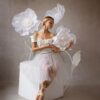 3 giant white fabric flowers