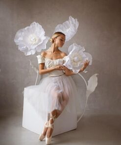 image of 3 giant white fabric flowers
