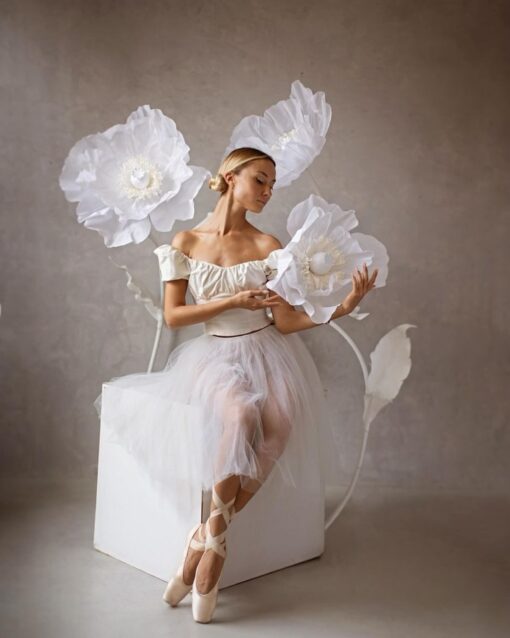 3 giant white fabric flowers