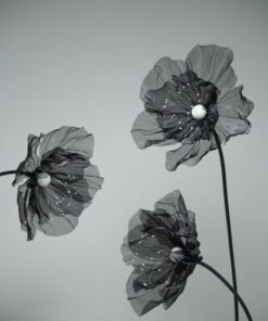 image of 3 black fabric flowers