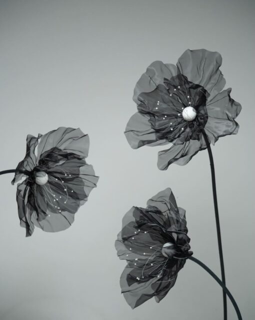 image of 3 black fabric flowers