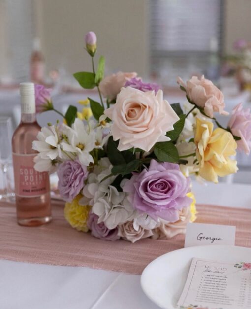 Cream & Purple Floral Centerpiece