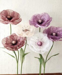 6 Poppy Blooms on a Metal Stand