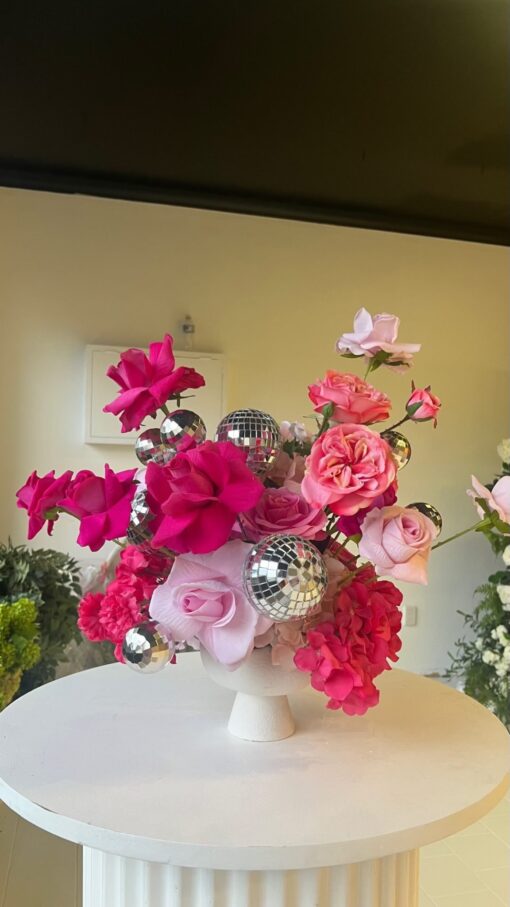 Fuchsia & Silver Centerpiece