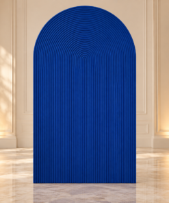 Blue Ripple Backdrop featuring a rounded top, intricate 3D ribbed texture, and concentric curved detailing. Modern blue event backdrop rental for weddings, birthdays, baby showers, bridal showers, corporate events, and luxury celebrations by Magic Flowers Event Rentals in Toronto and GTA.