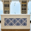 Blue & White Vinyled Bar Table AI-generate conceptual mockup