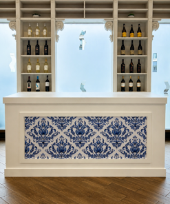 Blue & White Vinyled Bar Table AI-generate conceptual mockup