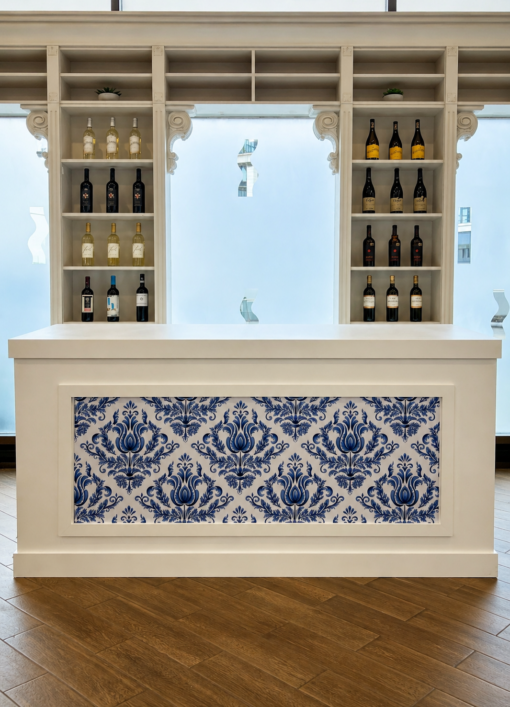 Blue & White Vinyled Bar Table - Magic Flowers Event Rentals | Event ...