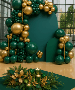 Emerald Green & Gold Balloon Backdrop