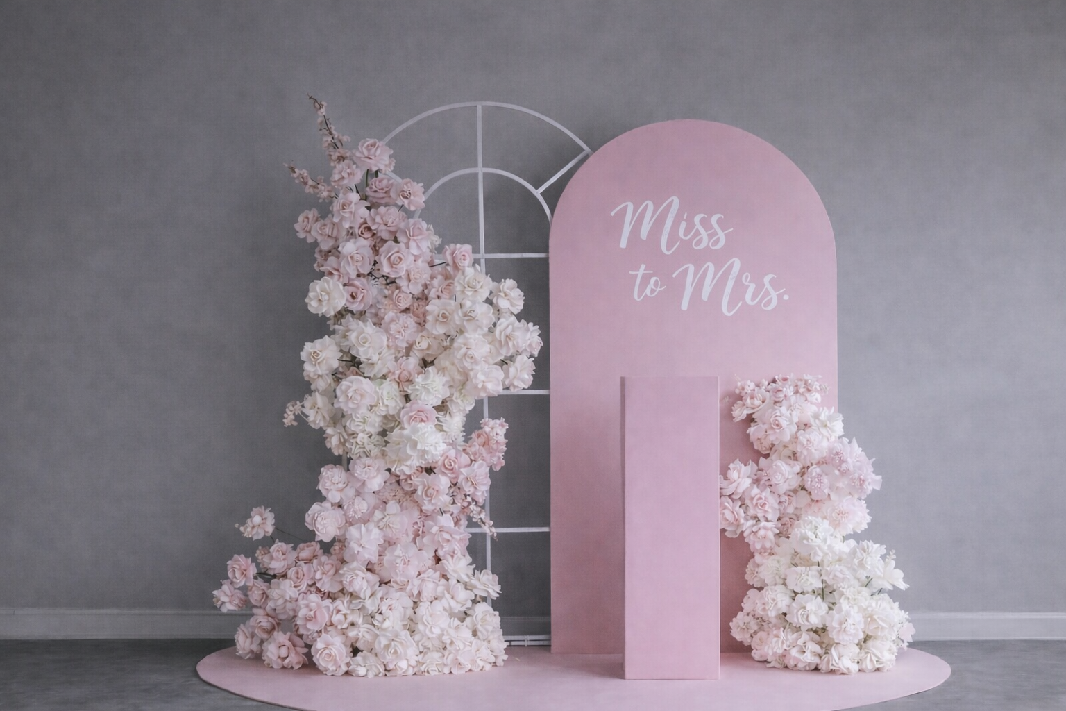 Blush “Miss to Mrs” Backdrop AI-generated conceptual mockup