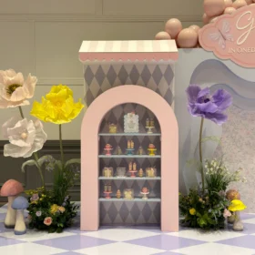 giant silk flowers with moss and mushrooms