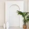Elegant white photo backdrop measuring 6.5 ft wide by 8 ft tall for weddings, bridal showers, birthdays, and corporate events.