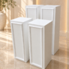 Elegant panel plinth set with classic decorative moulding in multiple heights, ideal for weddings, showers, birthdays, corporate events, cake displays, floral arrangements, and luxury event décor.